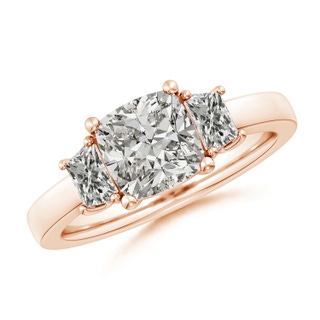 7mm KI3 Cushion and Trapezoid Diamond Three Stone Engagement Ring in 18K Rose Gold