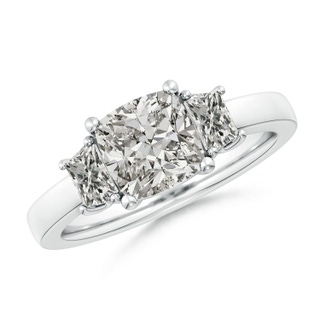 7mm KI3 Cushion and Trapezoid Diamond Three Stone Engagement Ring in P950 Platinum