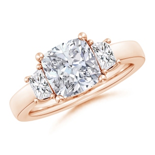 8mm HSI2 Cushion and Trapezoid Diamond Three Stone Engagement Ring in Rose Gold