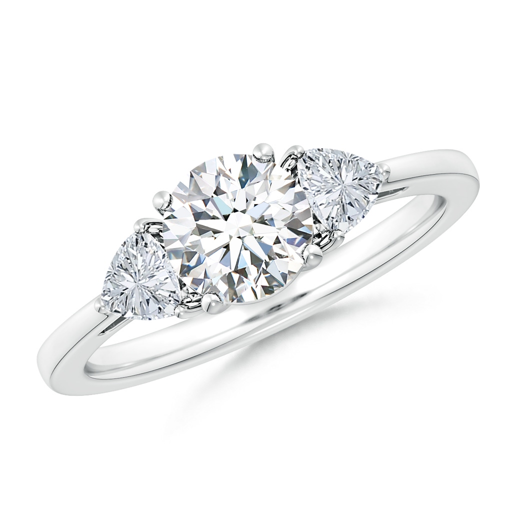 6.5mm GVS2 Round and Trillion Diamond Three Stone Reverse Tapered Shank Engagement Ring in P950 Platinum