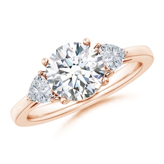8mm GVS2 Round and Trillion Diamond Three Stone Reverse Tapered Shank Engagement Ring in 10K Rose Gold