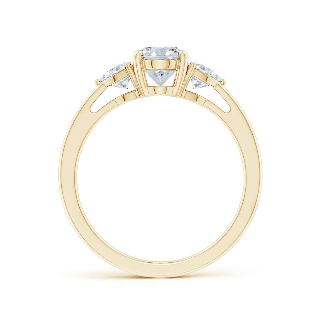 7.7x5.7mm GVS2 Oval and Trillion Diamond Three Stone Reverse Tapered Shank Engagement Ring in Yellow Gold Side 199