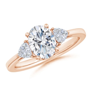 8.5x6.5mm GVS2 Oval and Trillion Diamond Three Stone Reverse Tapered Shank Engagement Ring in 18K Rose Gold