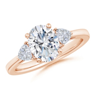 9x7mm GVS2 Oval and Trillion Diamond Three Stone Reverse Tapered Shank Engagement Ring in 18K Rose Gold