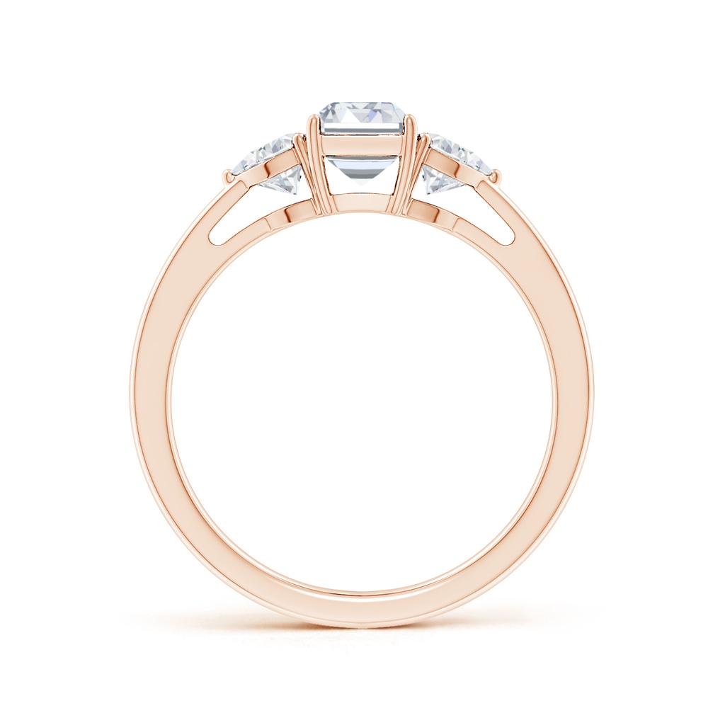 6.5x4.5mm GVS2 Emerald-Cut and Trillion Diamond Three Stone Reverse Tapered Shank Engagement Ring in 10K Rose Gold - side 199