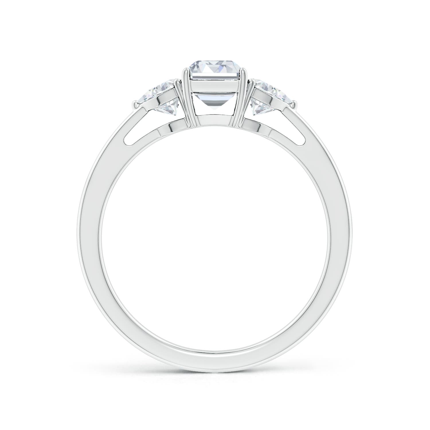 6.5x4.5mm GVS2 Emerald-Cut and Trillion Diamond Three Stone Reverse Tapered Shank Engagement Ring in P950 Platinum - side 2