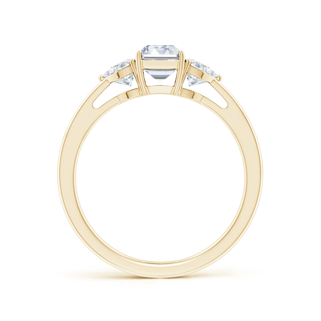 6.5x4.5mm GVS2 Emerald-Cut and Trillion Diamond Three Stone Reverse Tapered Shank Engagement Ring in Yellow Gold Side 199
