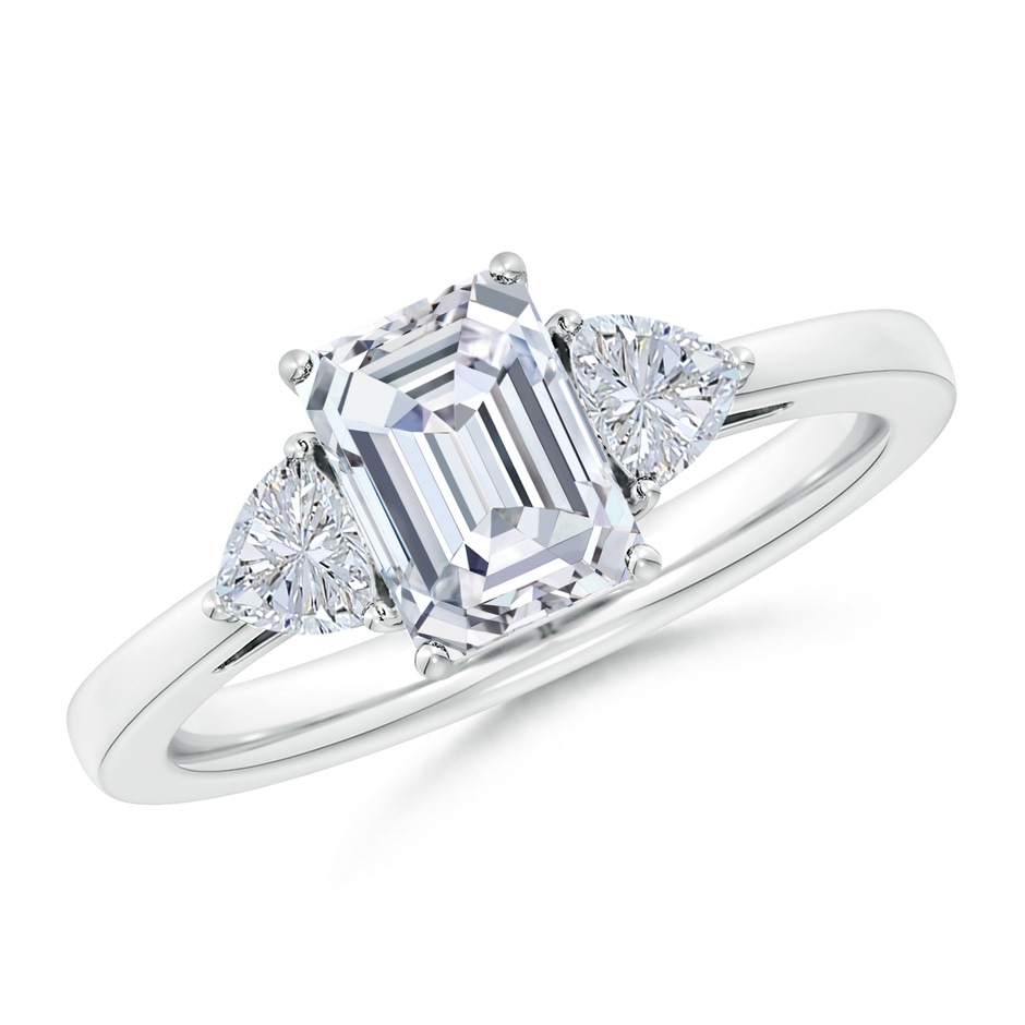 7.5x5.5mm GVS2 Emerald-Cut and Trillion Diamond Three Stone Reverse Tapered Shank Engagement Ring in P950 Platinum 