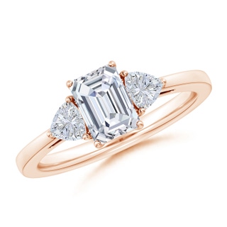 7x5mm GVS2 Emerald-Cut and Trillion Diamond Three Stone Reverse Tapered Shank Engagement Ring in 18K Rose Gold