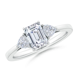 7x5mm GVS2 Emerald-Cut and Trillion Diamond Three Stone Reverse Tapered Shank Engagement Ring in P950 Platinum