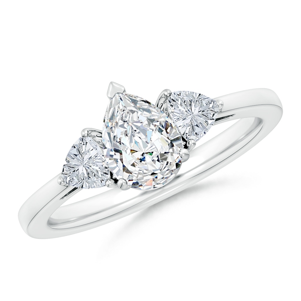 7.7x5.7mm GVS2 Pear and Trillion Diamond Three Stone Reverse Tapered Shank Engagement Ring in P950 Platinum