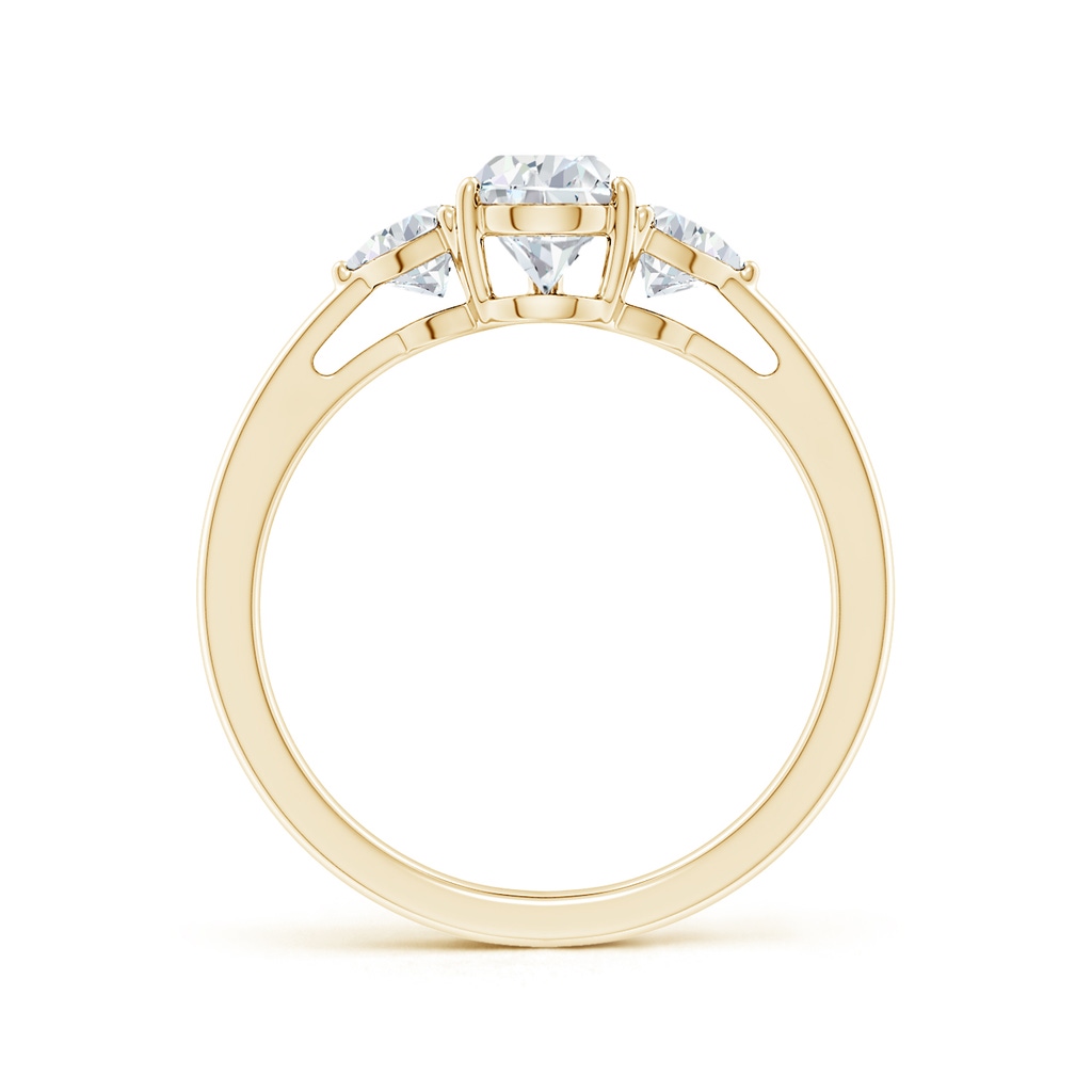 7x5mm GVS2 Pear and Trillion Diamond Three Stone Reverse Tapered Shank Engagement Ring in Yellow Gold Side 199