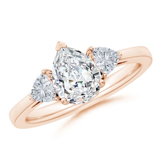 8.5x6.5mm GVS2 Pear and Trillion Diamond Three Stone Reverse Tapered Shank Engagement Ring in 10K Rose Gold