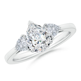 8.5x6.5mm GVS2 Pear and Trillion Diamond Three Stone Reverse Tapered Shank Engagement Ring in P950 Platinum