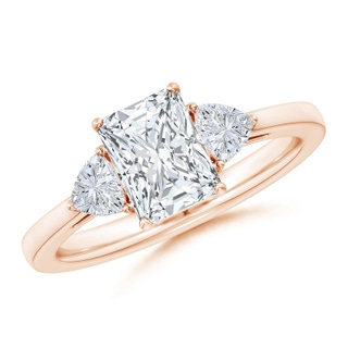 7.5x5.8mm GVS2 Radiant-Cut and Trillion Diamond Three Stone Reverse Tapered Shank Engagement Ring in Rose Gold