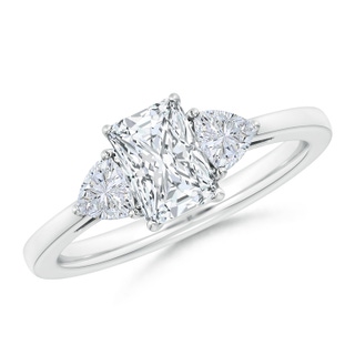 7x5mm GVS2 Radiant-Cut and Trillion Diamond Three Stone Reverse Tapered Shank Engagement Ring in P950 Platinum