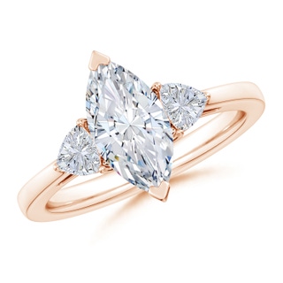 12x6mm GVS2 Marquise and Trillion Diamond Three Stone Reverse Tapered Shank Engagement Ring in 18K Rose Gold