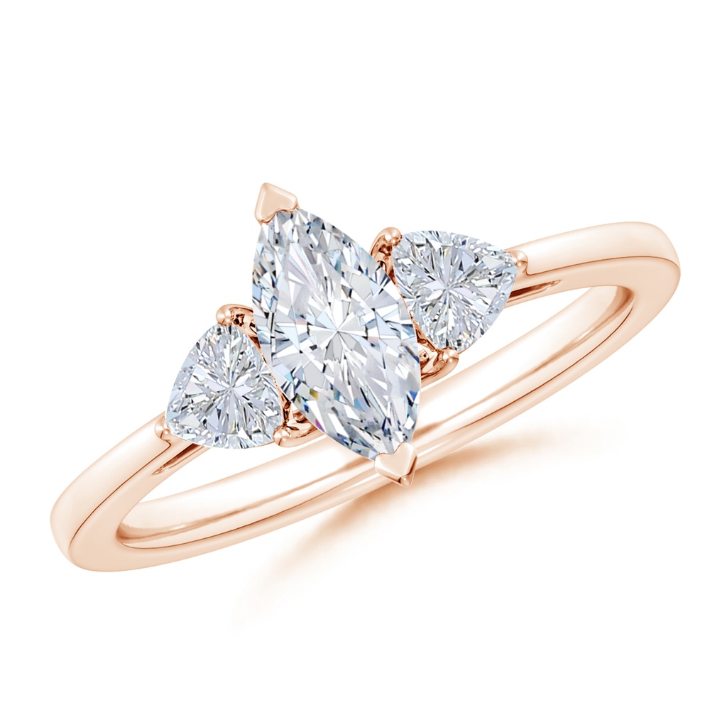 9x4.5mm GVS2 Marquise and Trillion Diamond Three Stone Reverse Tapered Shank Engagement Ring in Rose Gold