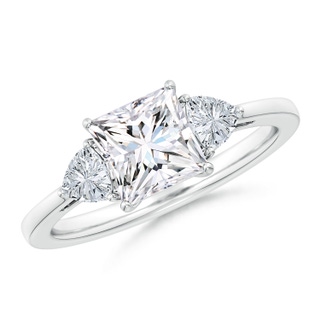 6.5mm GVS2 Princess-Cut and Trillion Diamond Three Stone Reverse Tapered Shank Engagement Ring in P950 Platinum