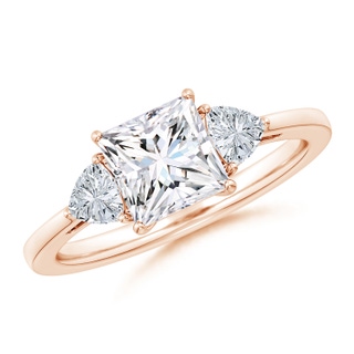 6.5mm GVS2 Princess-Cut and Trillion Diamond Three Stone Reverse Tapered Shank Engagement Ring in Rose Gold