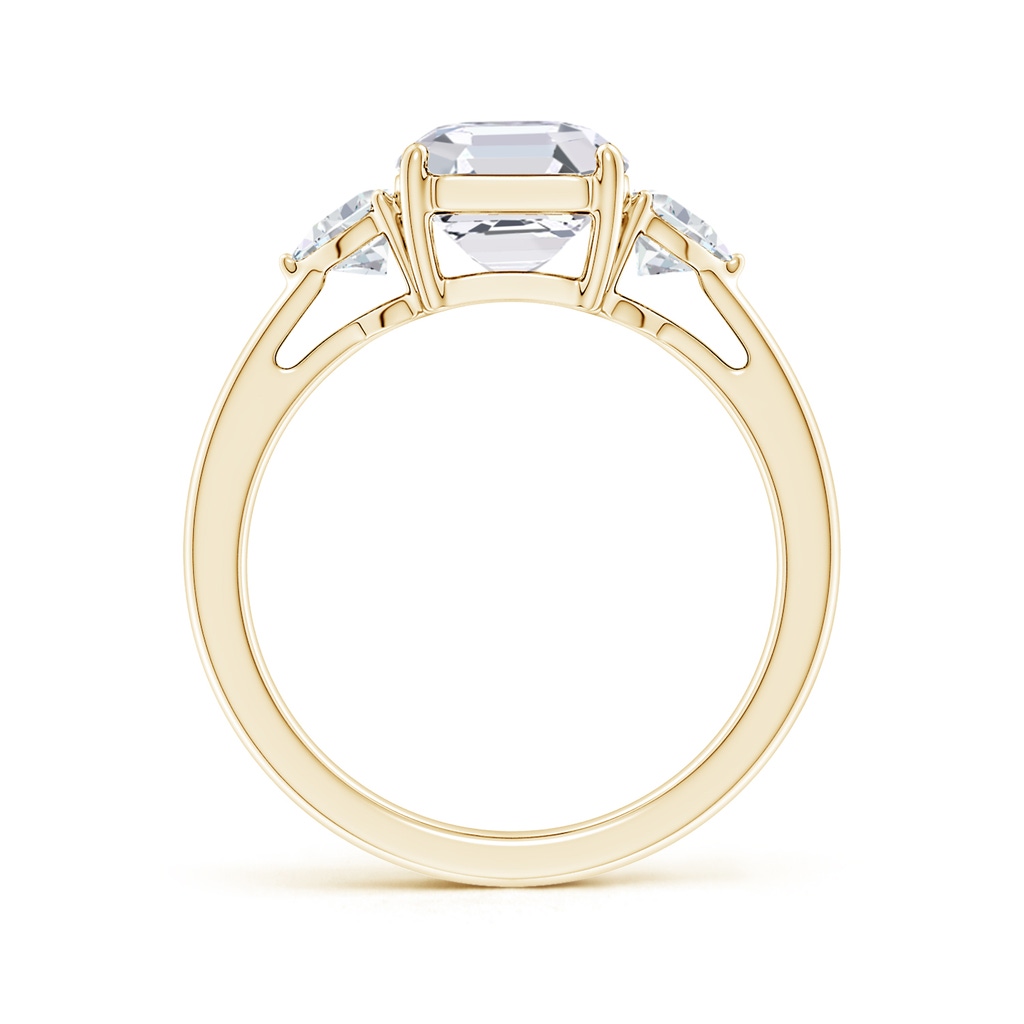 7.5mm GVS2 Asscher-Cut and Trillion Diamond Three Stone Reverse Tapered Shank Engagement Ring in Yellow Gold Side 199