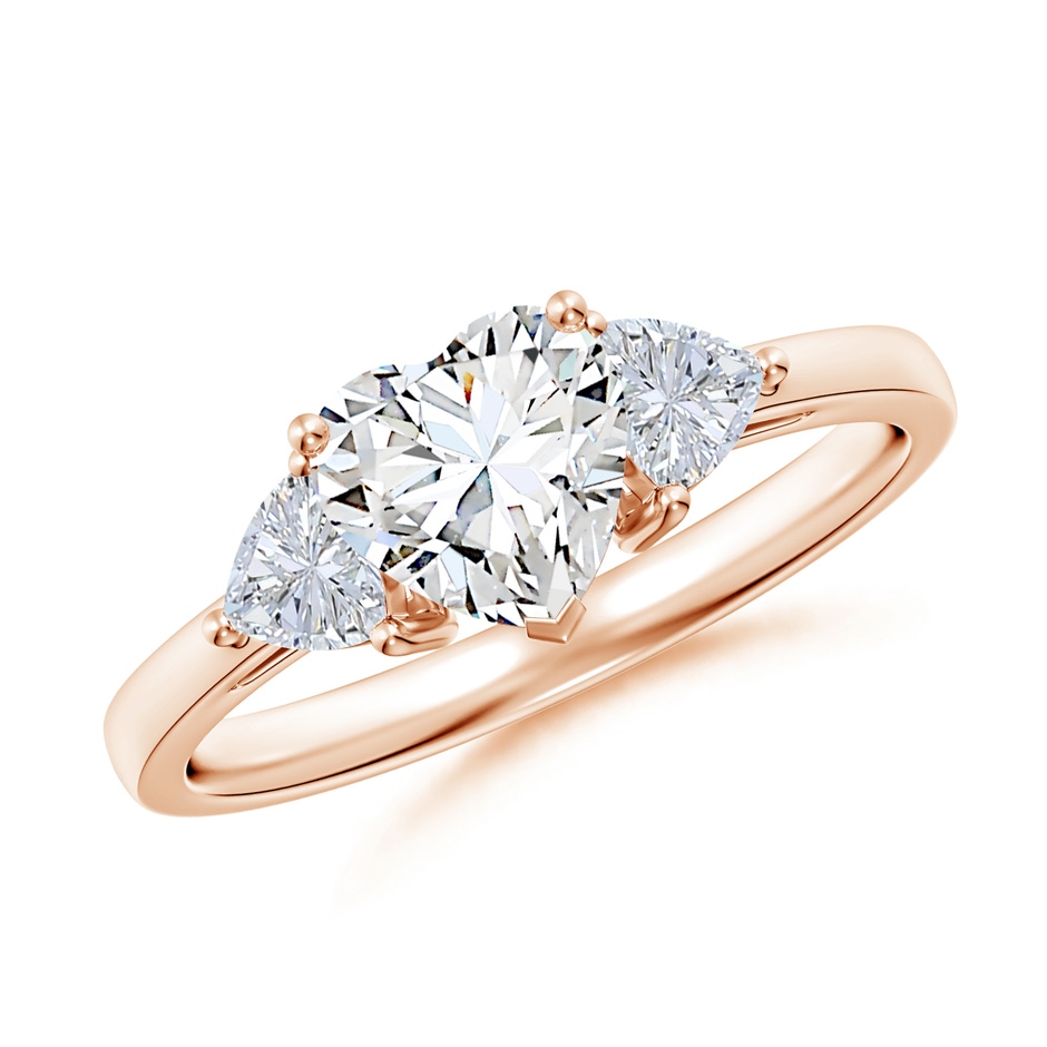 6.5mm GVS2 Heart-Shaped and Trillion Diamond Three Stone Reverse Tapered Shank Engagement Ring in 10K Rose Gold 