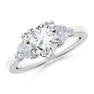 8mm GVS2 Heart-Shaped and Trillion Diamond Three Stone Reverse Tapered Shank Engagement Ring in P950 Platinum