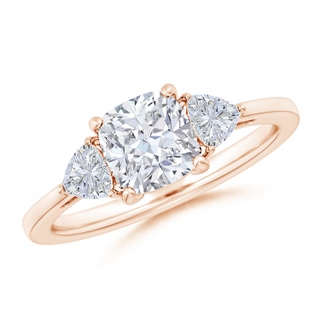 6.5mm GVS2 Cushion and Trillion Diamond Three Stone Reverse Tapered Shank Engagement Ring in 9K Rose Gold