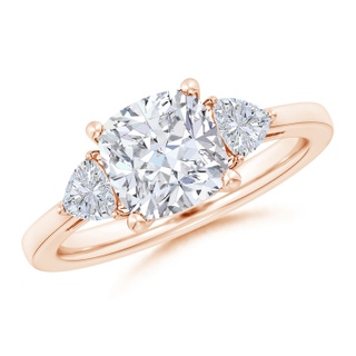 7.5mm GVS2 Cushion and Trillion Diamond Three Stone Reverse Tapered Shank Engagement Ring in 18K Rose Gold