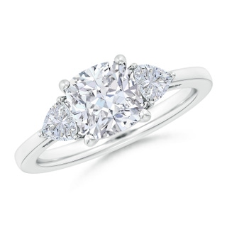 7mm GVS2 Cushion and Trillion Diamond Three Stone Reverse Tapered Shank Engagement Ring in P950 Platinum