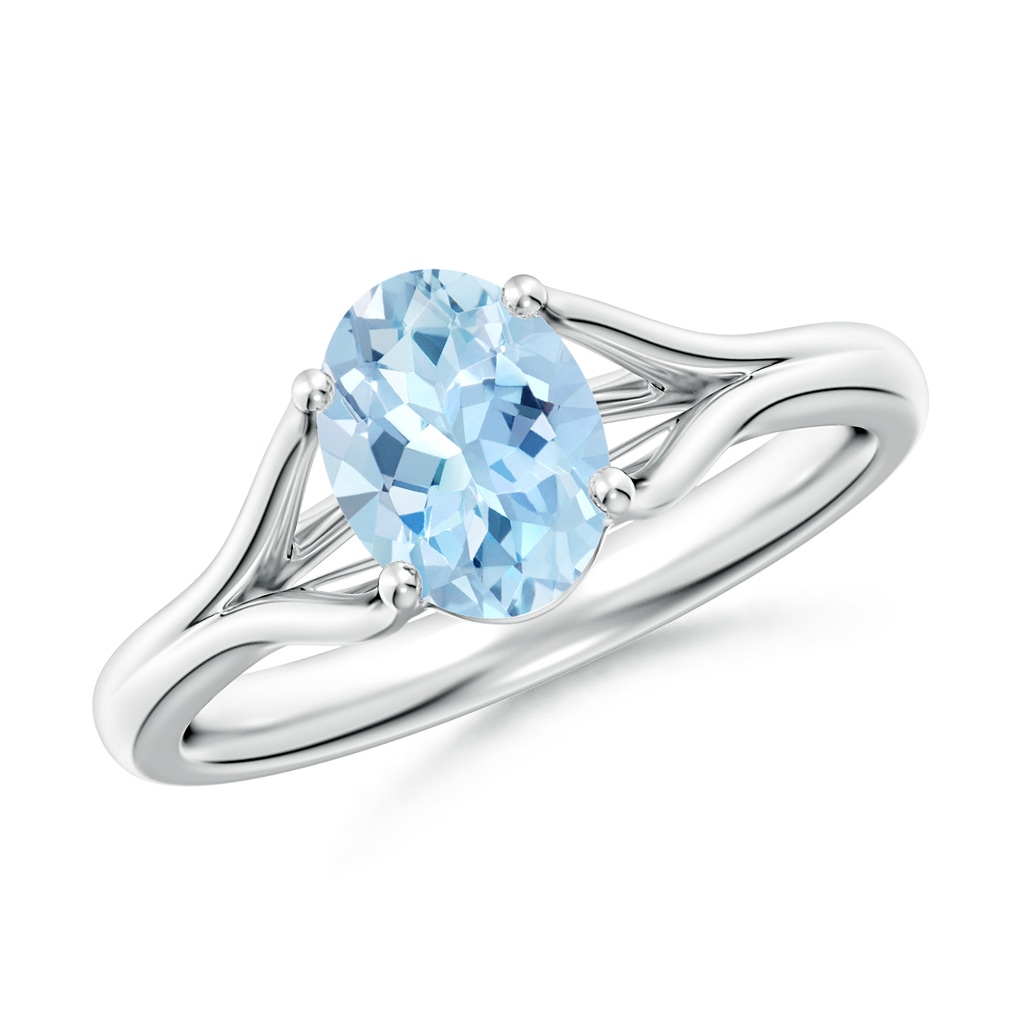 8x6mm AAA Classic Solitaire Oval Aquamarine Split Shank Engagement Ring in P950 Platinum