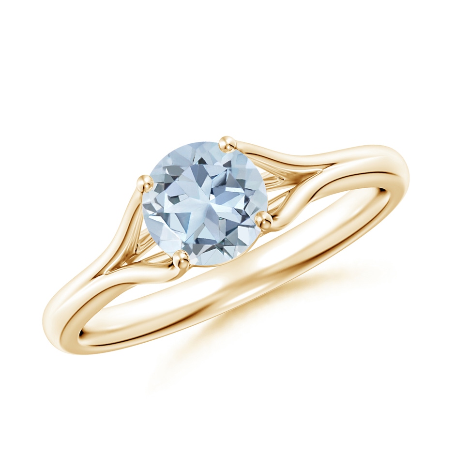 6mm A Classic Solitaire Round Aquamarine Split Shank Engagement Ring in Yellow Gold 
