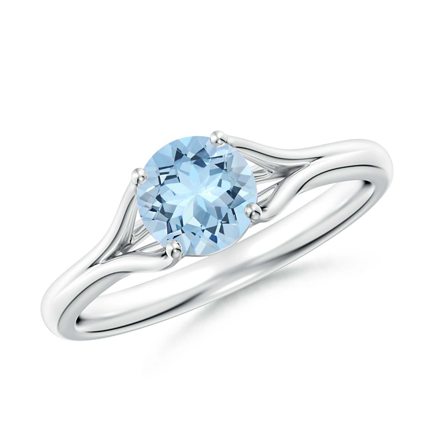 6mm AAA Classic Solitaire Round Aquamarine Split Shank Engagement Ring in P950 Platinum