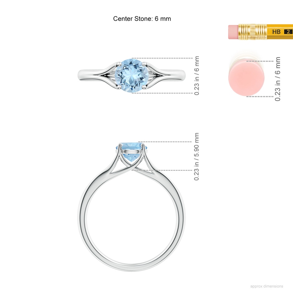6mm AAA Classic Solitaire Round Aquamarine Split Shank Engagement Ring in White Gold ruler