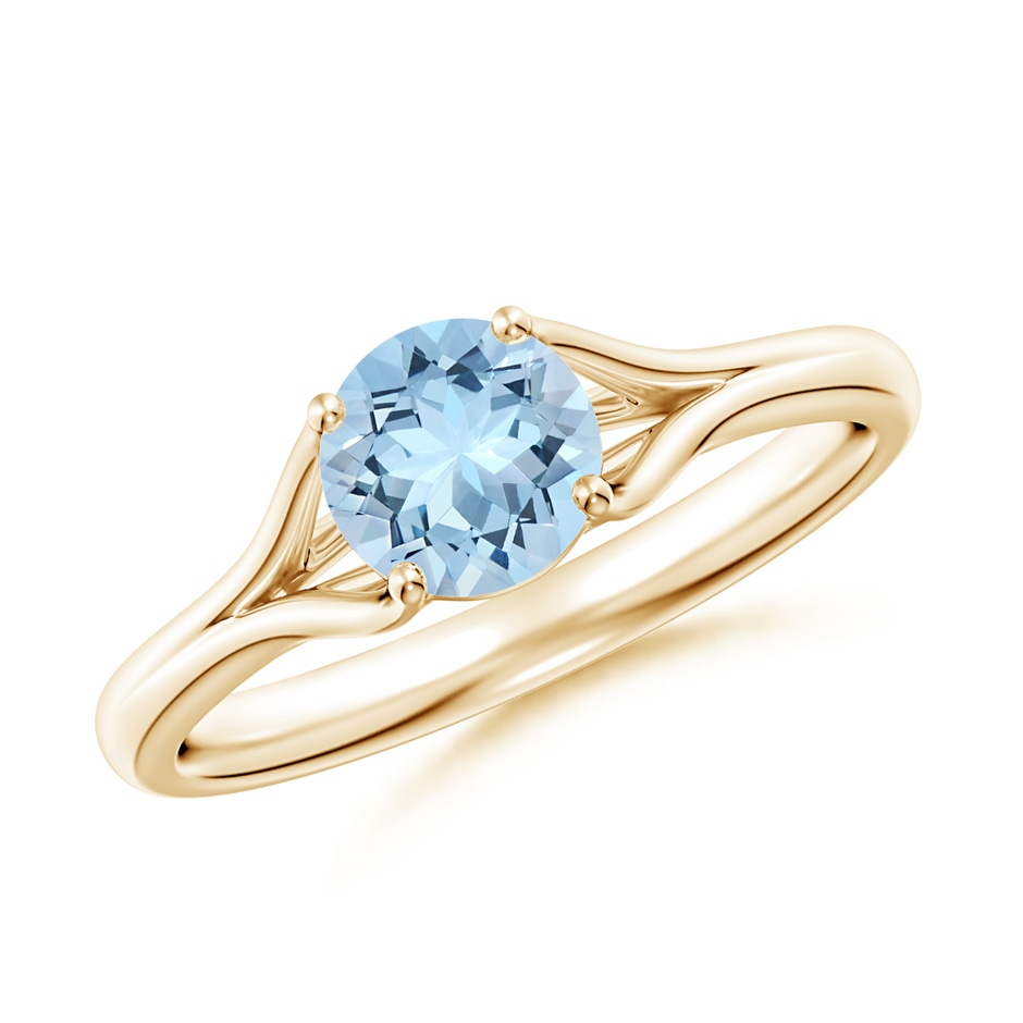 6mm AAA Classic Solitaire Round Aquamarine Split Shank Engagement Ring in Yellow Gold 