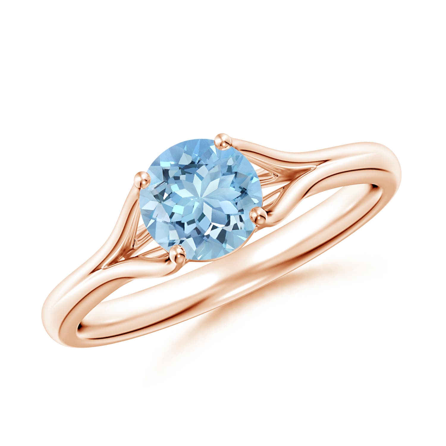6mm AAAA Classic Solitaire Round Aquamarine Split Shank Engagement Ring in Rose Gold
