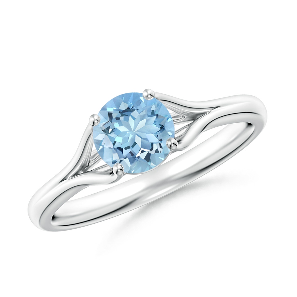 6mm AAAA Classic Solitaire Round Aquamarine Split Shank Engagement Ring in S999 Silver