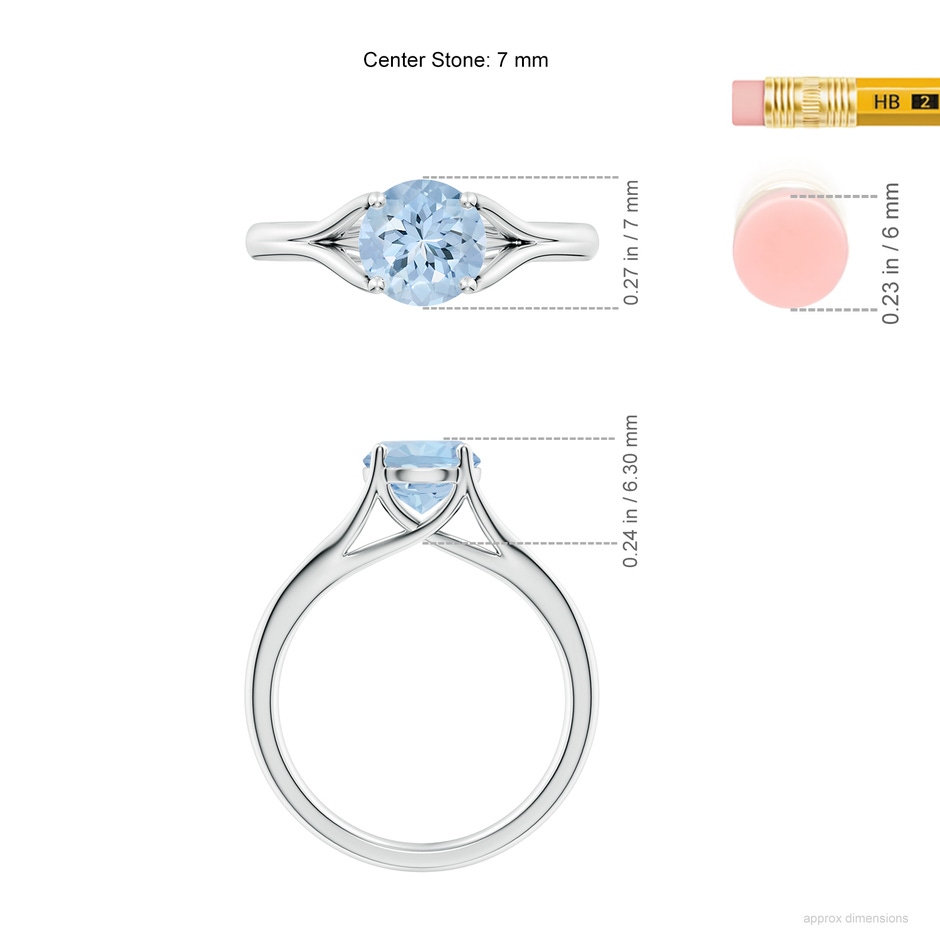7mm AA Classic Solitaire Round Aquamarine Split Shank Engagement Ring in White Gold ruler