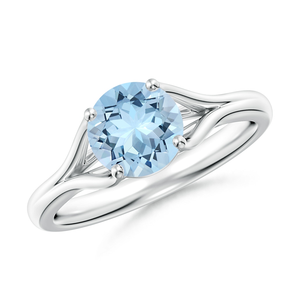 7mm AAA Classic Solitaire Round Aquamarine Split Shank Engagement Ring in White Gold