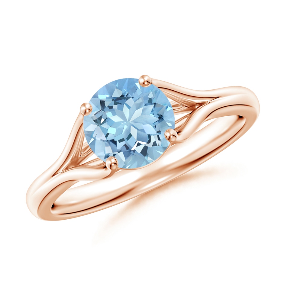 7mm AAAA Classic Solitaire Round Aquamarine Split Shank Engagement Ring in Rose Gold 