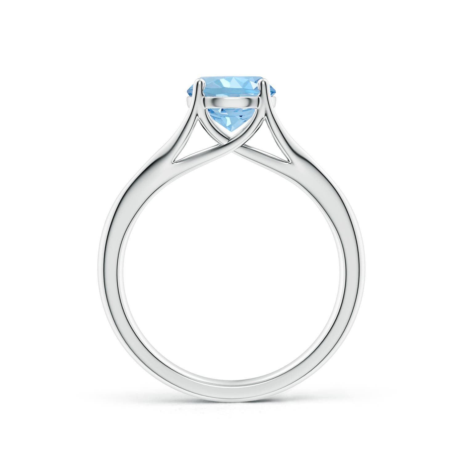 7mm AAAA Classic Solitaire Round Aquamarine Split Shank Engagement Ring in White Gold - side 2