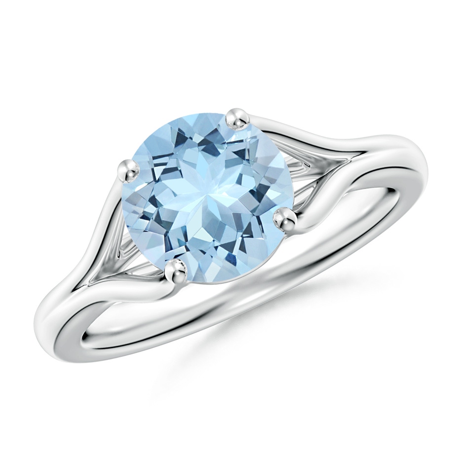8mm AAA Classic Solitaire Round Aquamarine Split Shank Engagement Ring in S999 Silver 