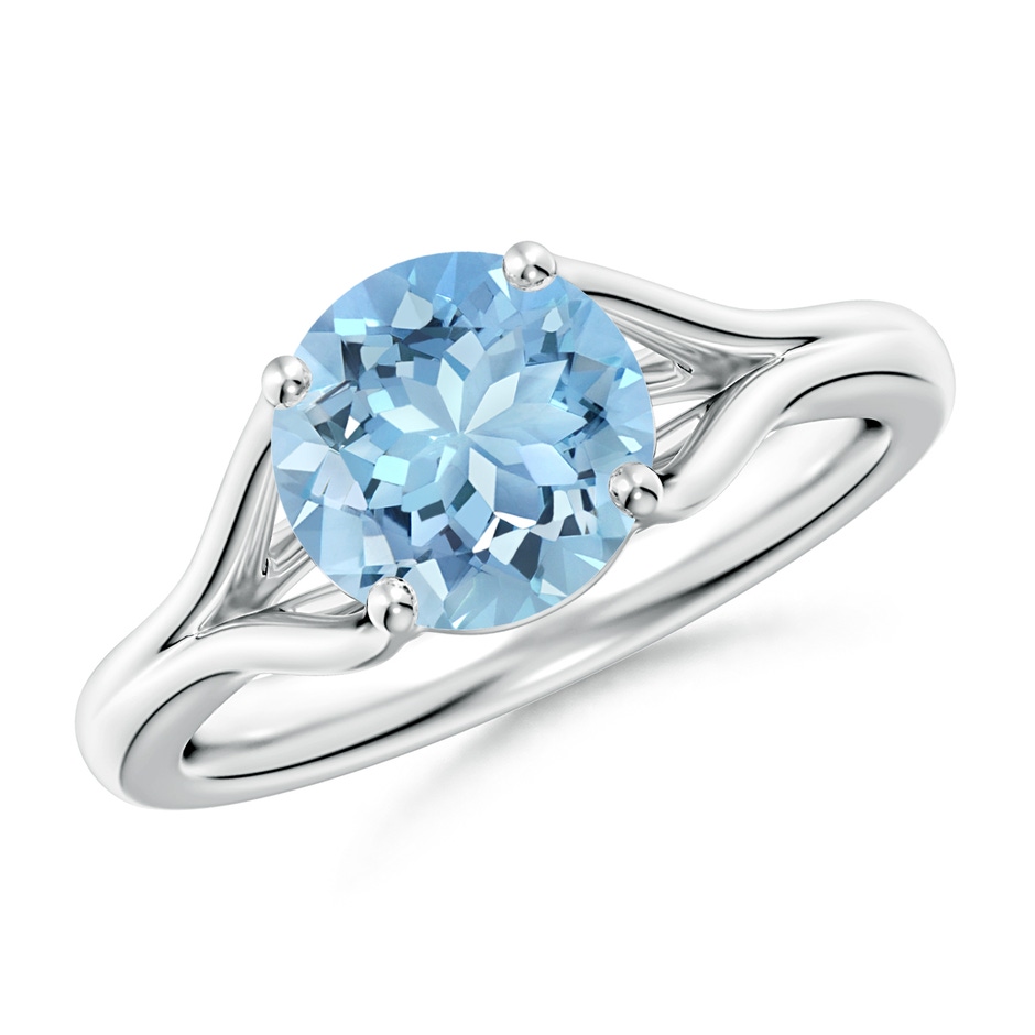 8mm AAAA Classic Solitaire Round Aquamarine Split Shank Engagement Ring in P950 Platinum 