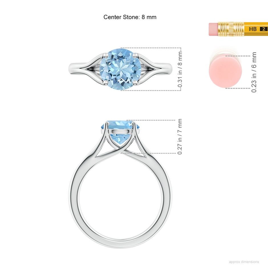 8mm AAAA Classic Solitaire Round Aquamarine Split Shank Engagement Ring in P950 Platinum ruler