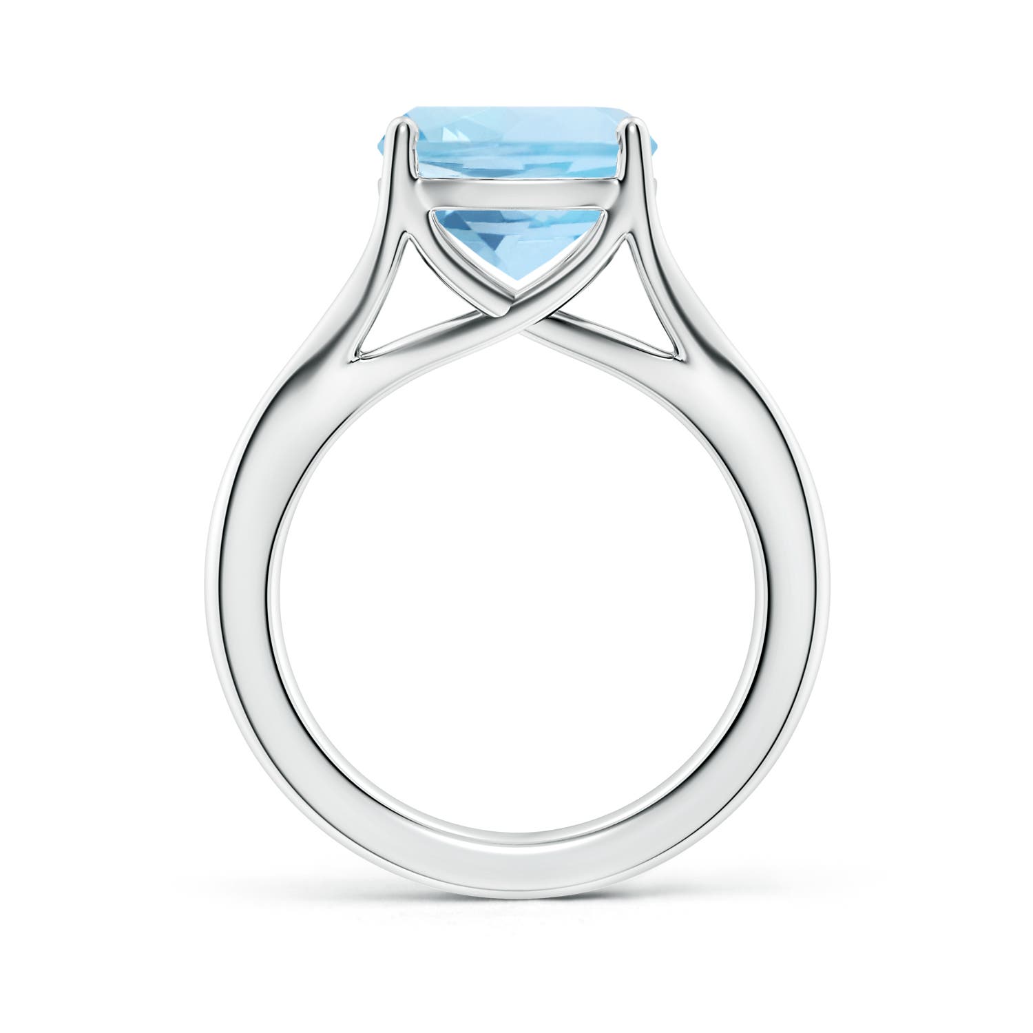 10mm AAA Classic Solitaire Cushion Aquamarine Split Shank Engagement Ring in White Gold