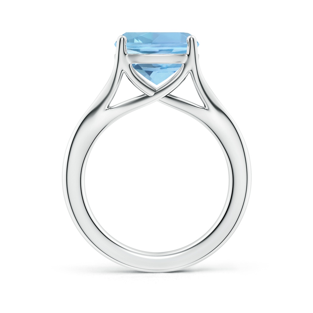 10mm AAAA Classic Solitaire Cushion Aquamarine Split Shank Engagement Ring in S999 Silver - side 199