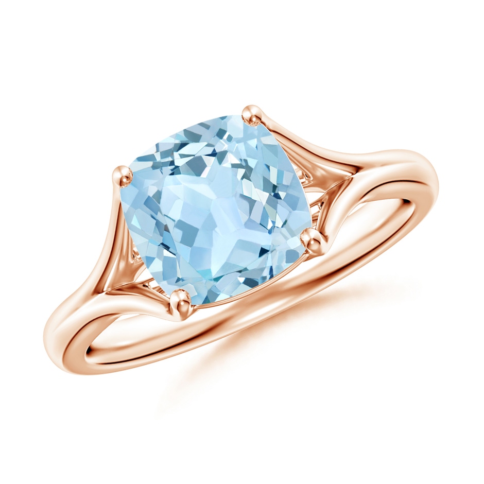 8mm AAA Classic Solitaire Cushion Aquamarine Split Shank Engagement Ring in Rose Gold 