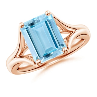 10x8mm AAAA Classic Solitaire Emerald-Cut Aquamarine Split Shank Engagement Ring in Rose Gold