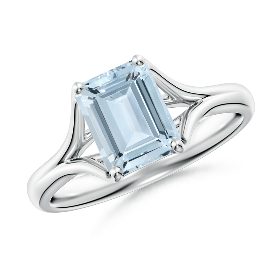 8x6mm A Classic Solitaire Emerald-Cut Aquamarine Split Shank Engagement Ring in S999 Silver 