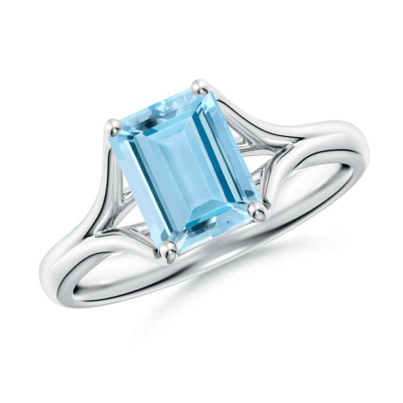 Classic Solitaire Emerald-Cut Aquamarine Split Shank Engagement